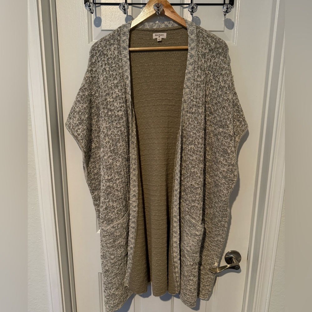 World Market One Size Kimono Cardigan Poncho Duster L XL 1X 2X 3X Pockets Taupe - Picture 3 of 12